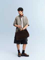 Men's Contrast-Trim Plaid Shirt