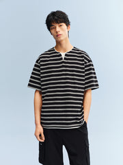 Men's Layered-Look Striped Henley T-Shirt