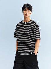 Men's Layered-Look Striped Henley T-Shirt