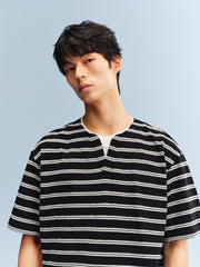 Men's Layered-Look Striped Henley T-Shirt