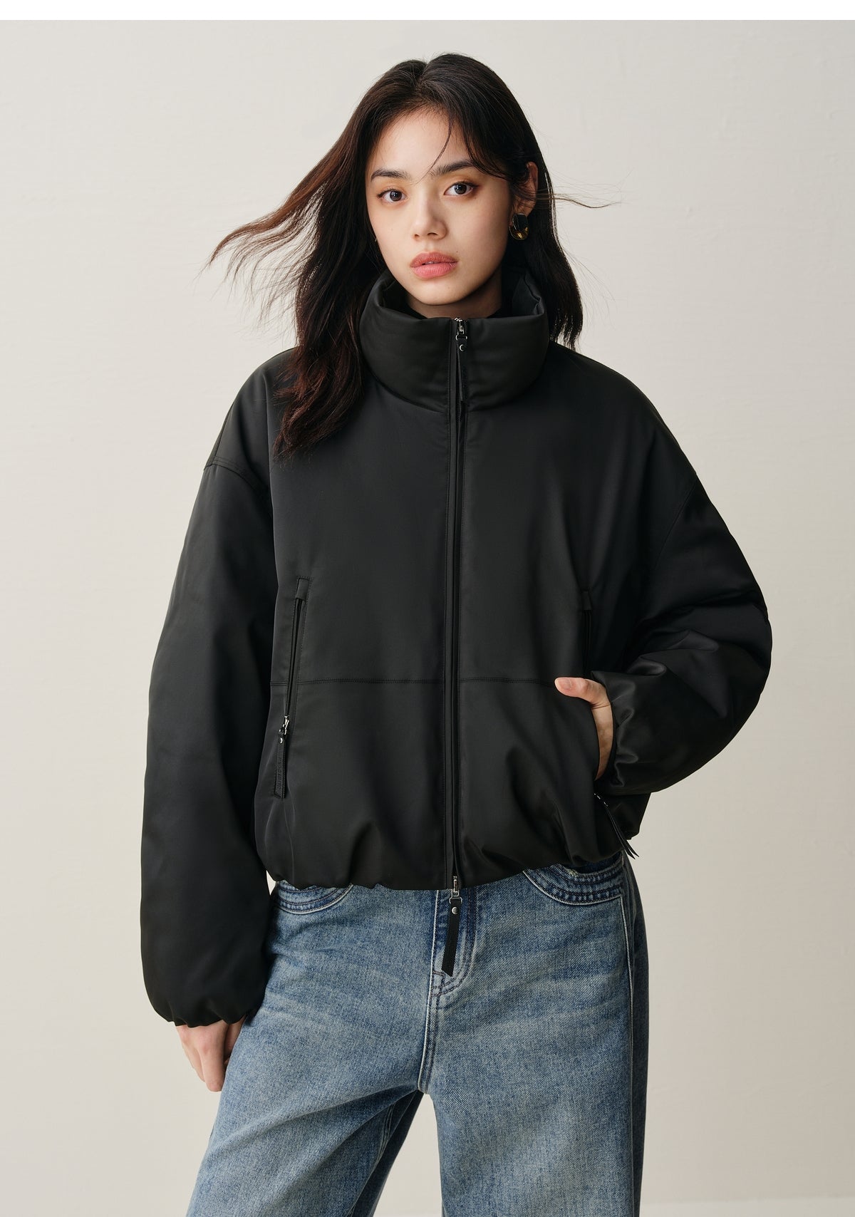 Women's Short Down Jacket with Ruched Hem