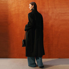 Women's Black Belted Wool Coat