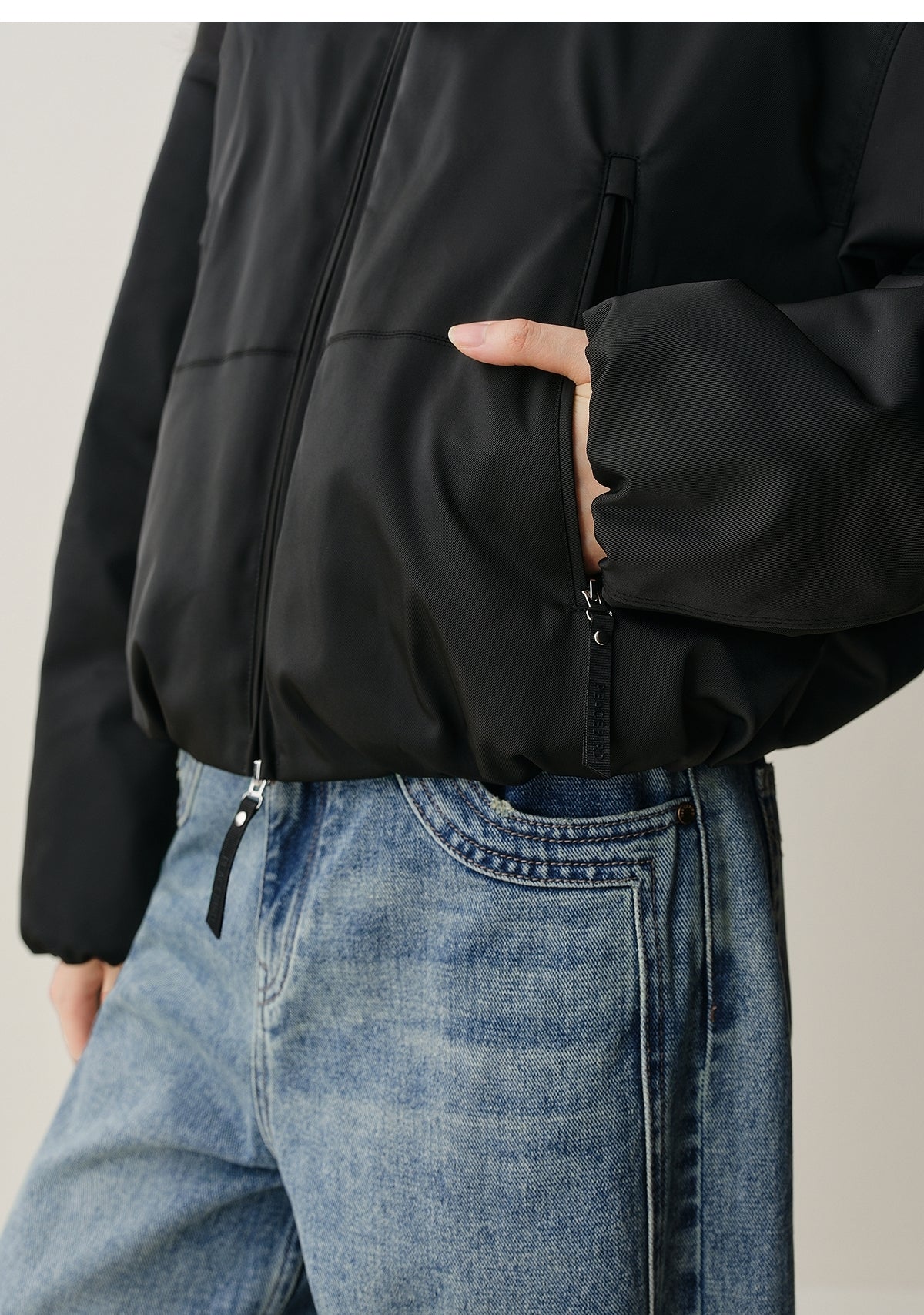 Women's Short Down Jacket with Ruched Hem