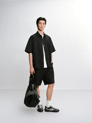 Men's Black Tonal Jacquard Short-Sleeve Shirt