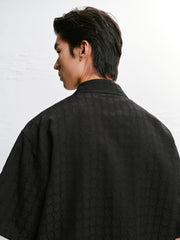 Men's Black Tonal Jacquard Short-Sleeve Shirt