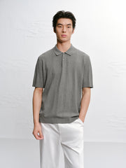 Men's Cable-Knit Textured Polo Shirt