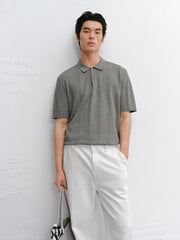 Men's Cable-Knit Textured Polo Shirt