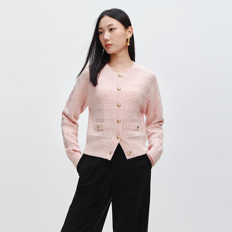 Women's Pink Cable Knit Cardigan