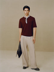 Men's Henley Collar Knit T-Shirt