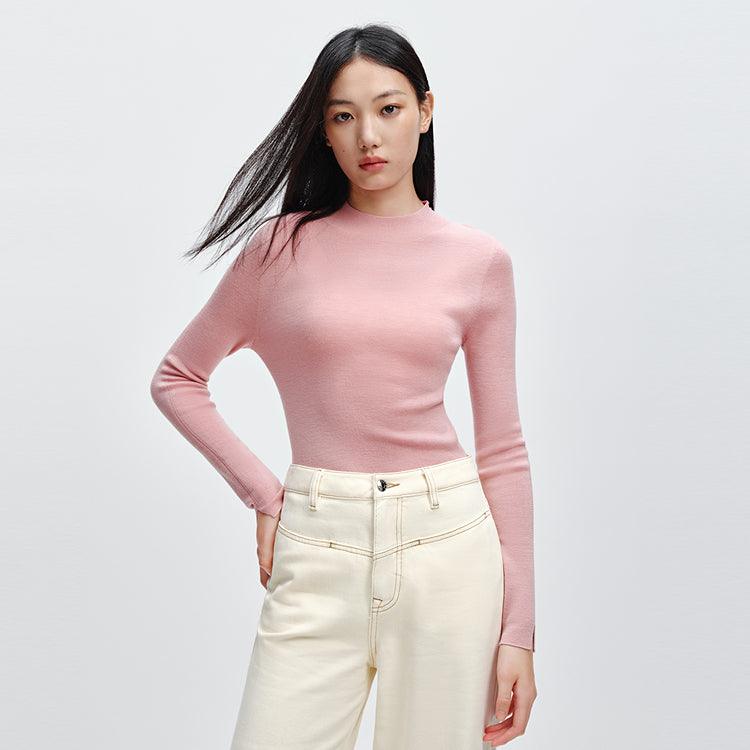 Women's Pink Sheep Wool Pullover Sweater