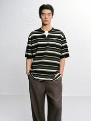 Men's Loose-Fit Striped Henley T-Shirt