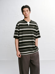 Men's Loose-Fit Striped Henley T-Shirt