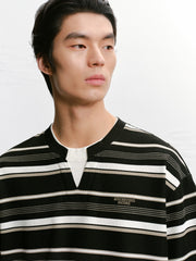 Men's Loose-Fit Striped Henley T-Shirt