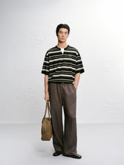 Men's Loose-Fit Striped Henley T-Shirt