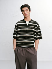 Men's Loose-Fit Striped Henley T-Shirt