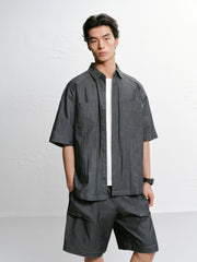 Men's casual loose-fitting denim-style shirt for outerwear