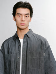 Men's casual loose-fitting denim-style shirt for outerwear