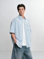 Men's striped short-sleeved shirt