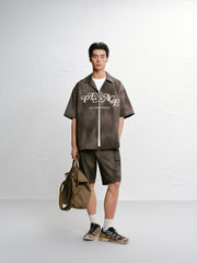 Men's Casual Color-Block Letter Short-Sleeve Shirt