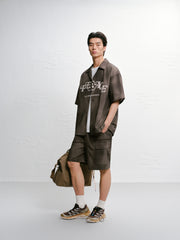 Men's Casual Color-Block Letter Short-Sleeve Shirt