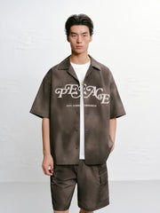 Men's Casual Color-Block Letter Short-Sleeve Shirt