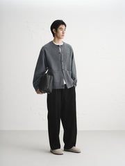Men's Brushed Knit Cardigan with Dog Embroidery