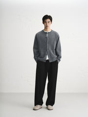 Men's Brushed Knit Cardigan with Dog Embroidery