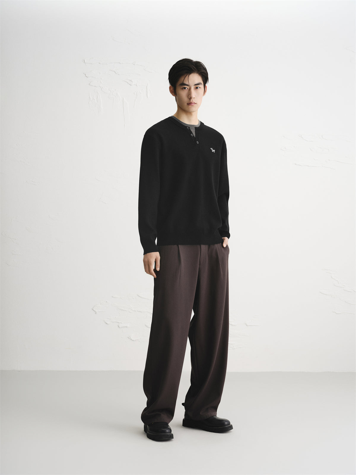 Men's Contrast-Panel Henley Knit Sweater