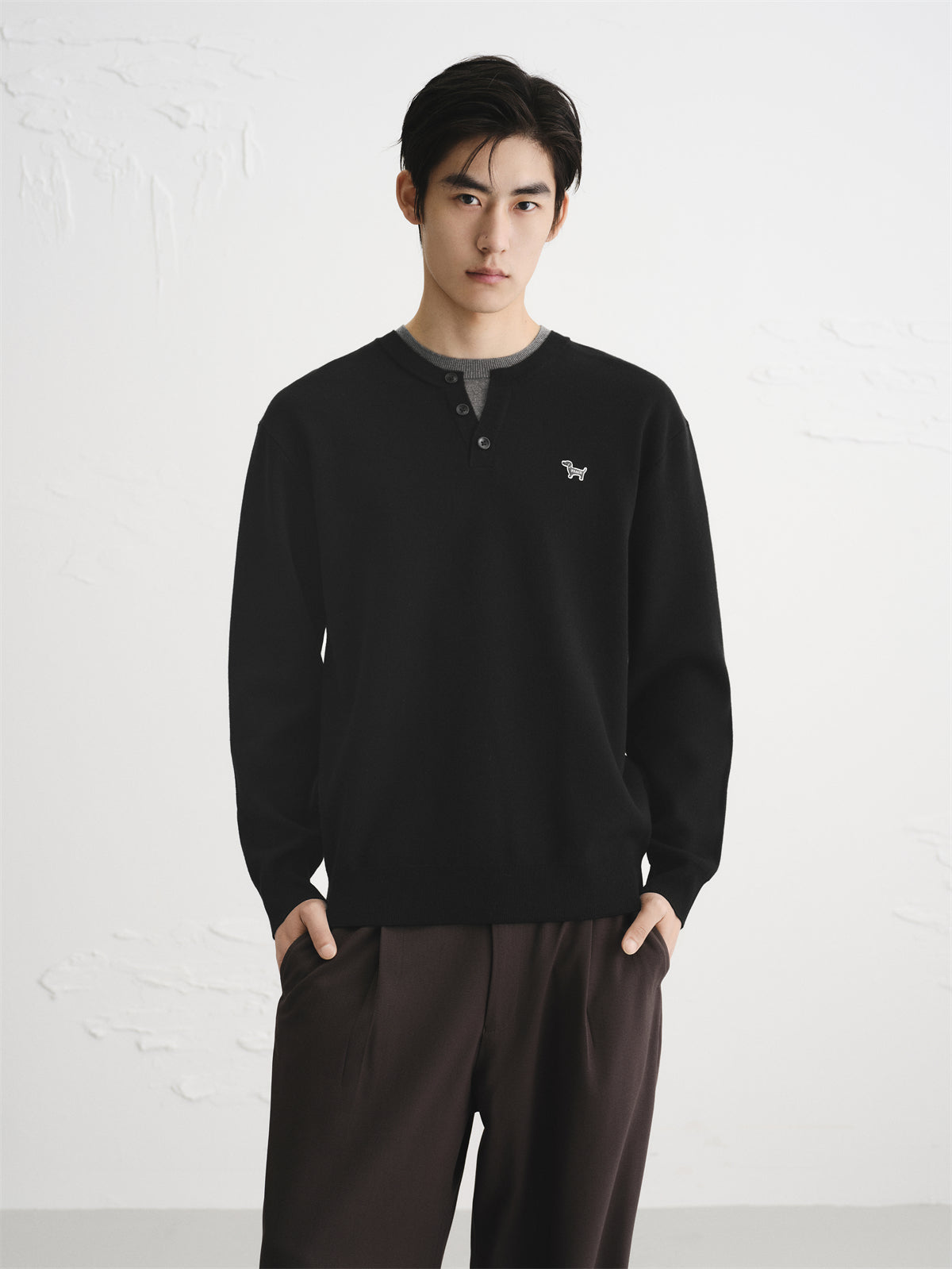 Men's Contrast-Panel Henley Knit Sweater