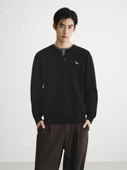 Men's Contrast-Panel Henley Knit Sweater