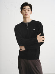 Men's Contrast-Panel Henley Knit Sweater