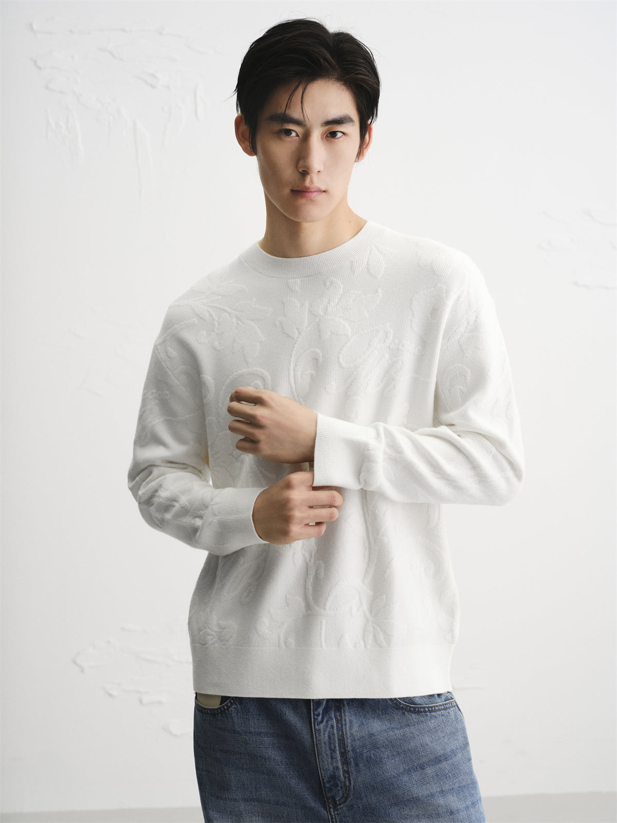Men's Allover Jacquard Textured Knit Sweater
