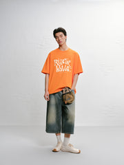 Men's Casual Orange Printed  T-Shirt