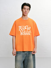 Men's Casual Orange Printed  T-Shirt