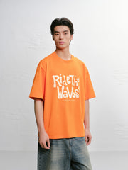 Men's Casual Orange Printed  T-Shirt