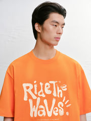 Men's Casual Orange Printed  T-Shirt