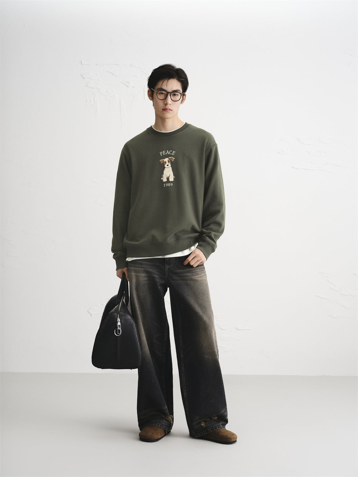Men's Heavyweight Dog Embroidery Sweatshirt