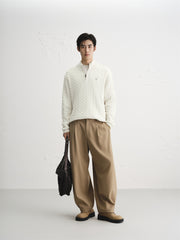 Men's Beige Wool-Blend Cable Knit Sweater