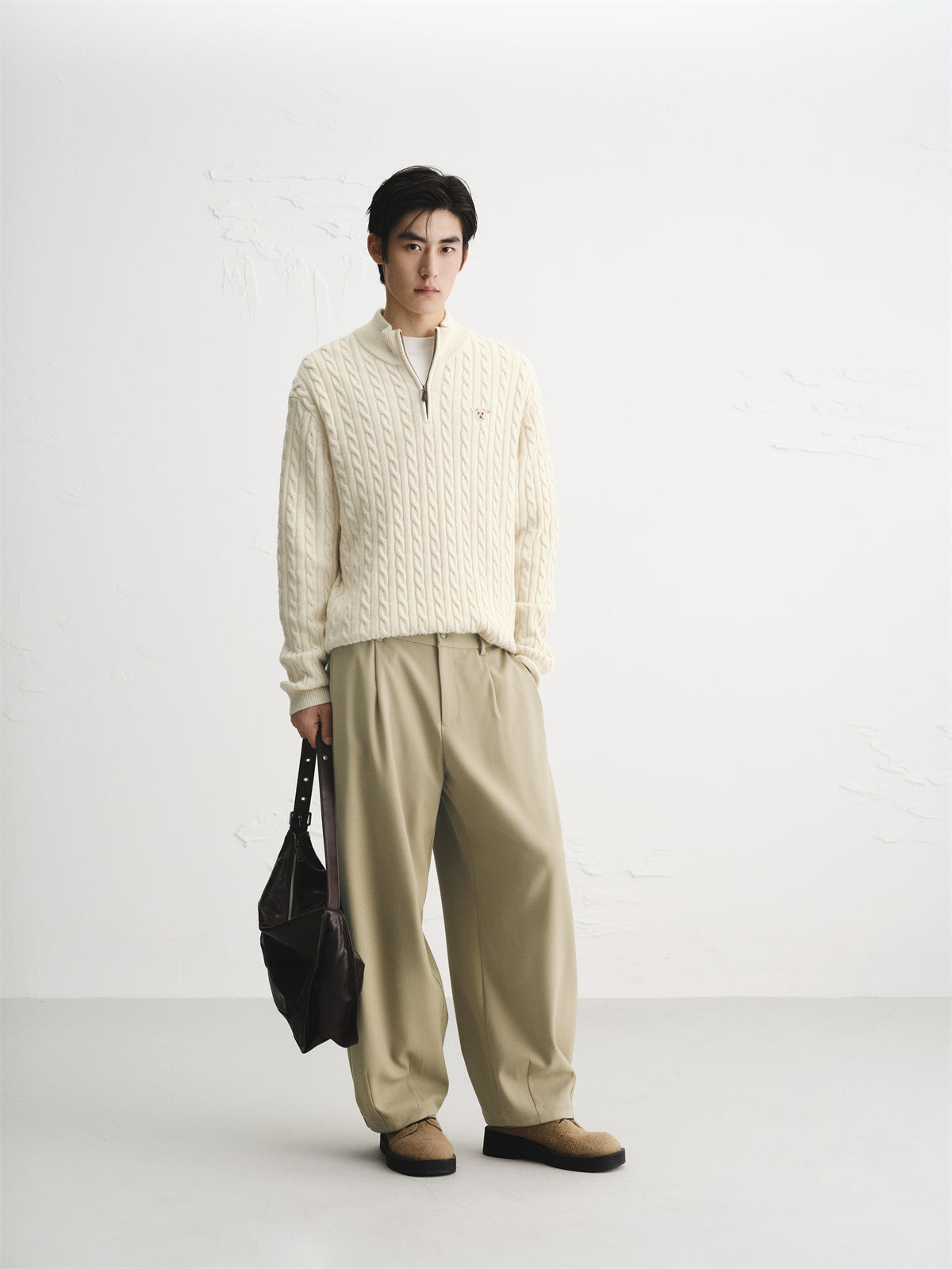 Men's Striped Textured Wide-Leg Trousers