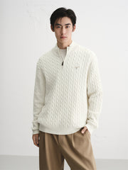 Men's Beige Wool-Blend Cable Knit Sweater
