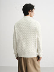 Men's Beige Wool-Blend Cable Knit Sweater