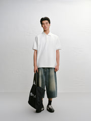 Men's Casual White Polo Shirt with Collar