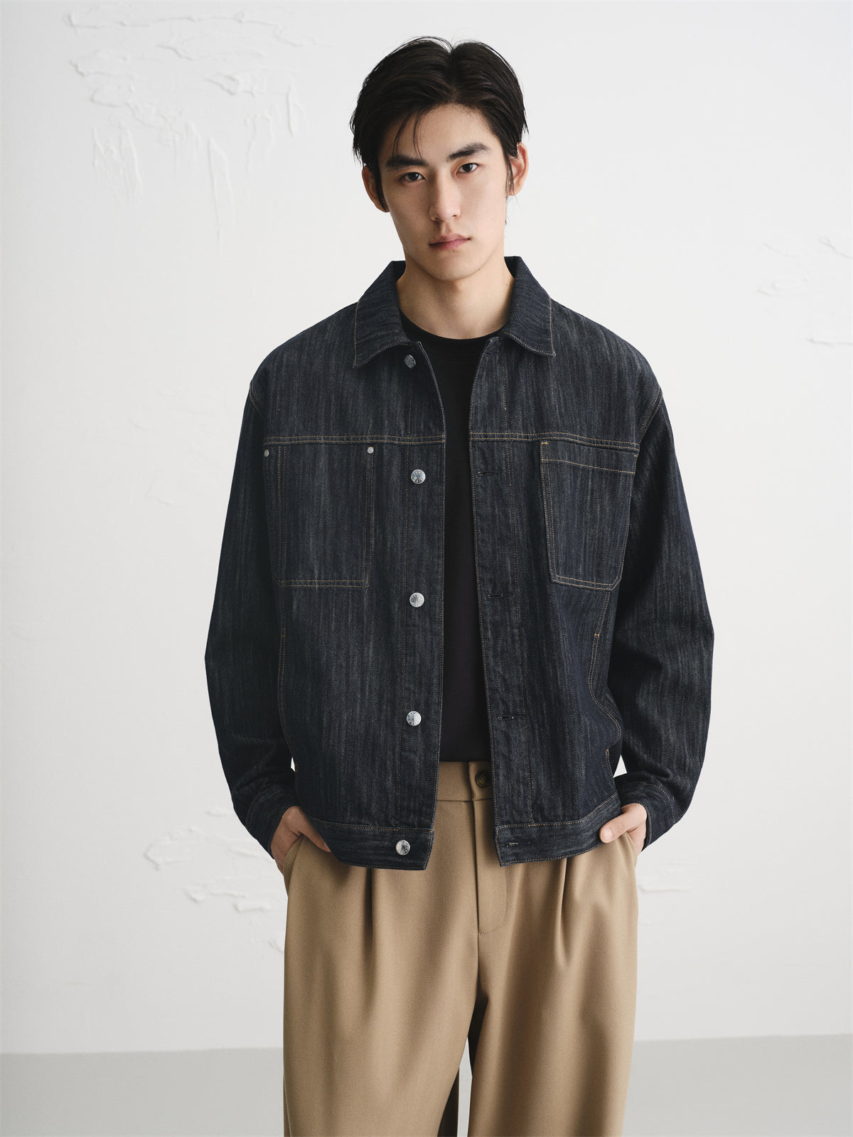 Men's Vintage Textured Boxy Denim Jacket