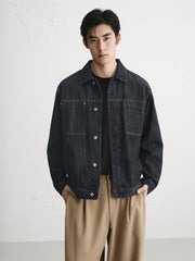 Men's Vintage Textured Boxy Denim Jacket