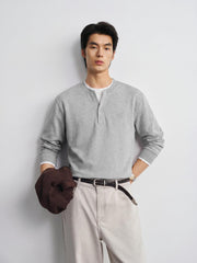 Men's Casual Henley Faux-Layer  Sweatshirt
