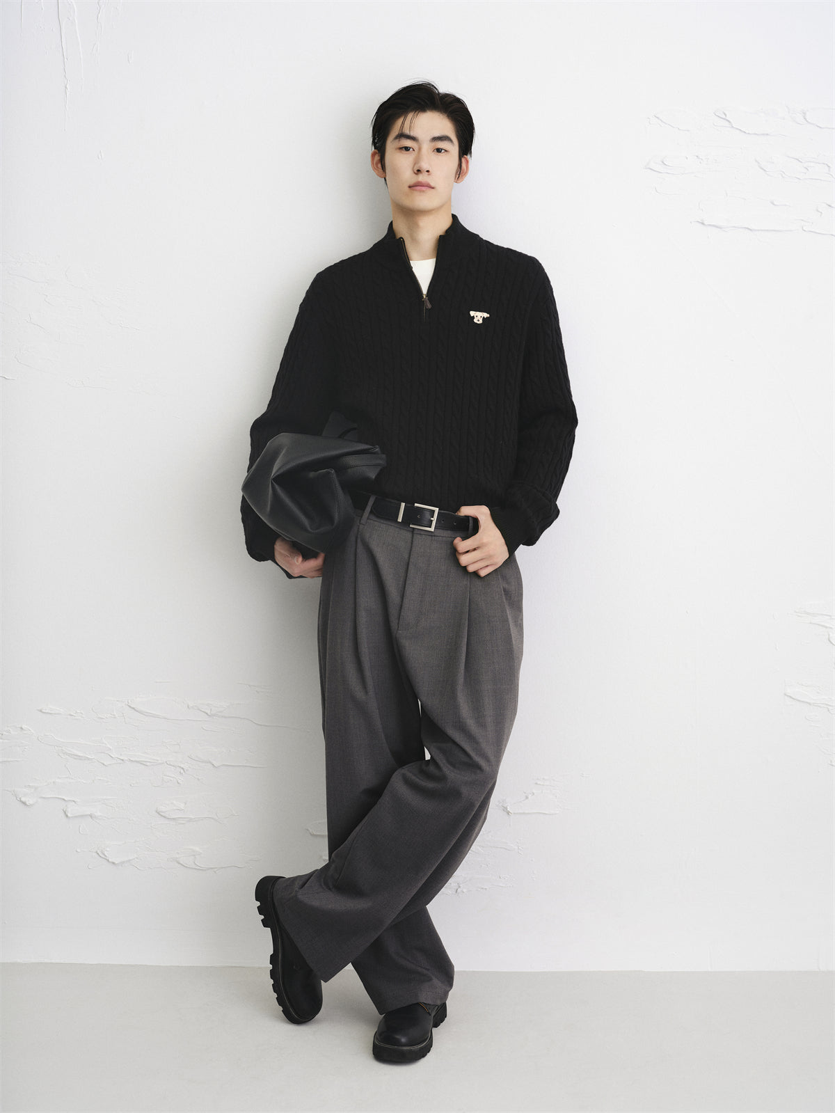 Men's Wool-Blend Cable Knit Textured Sweater