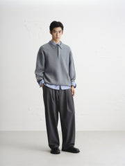 Men's Solid Color Polo-Collar Sweater
