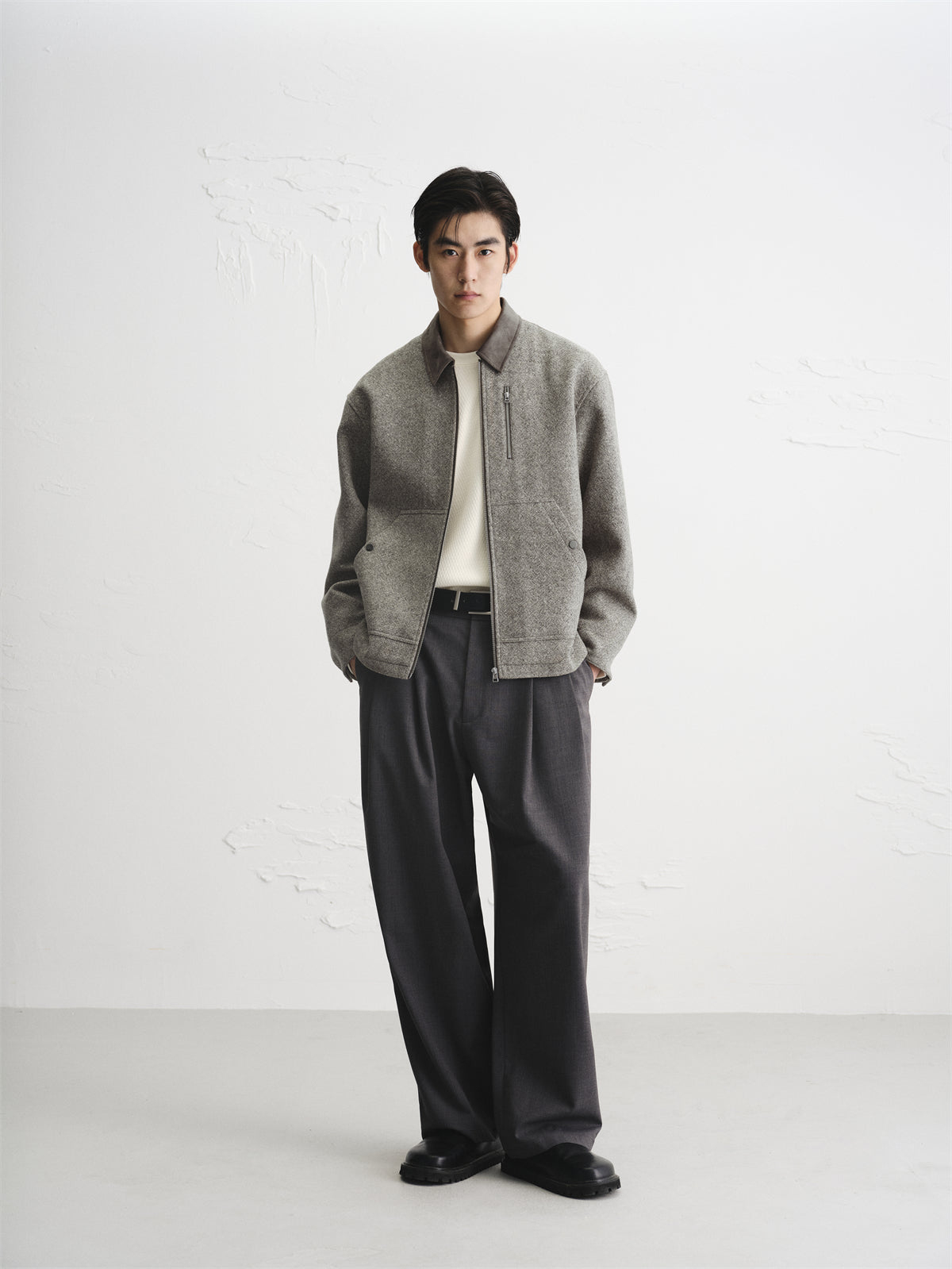 Men's Tweed Tailored Jacket with Faux Suede Collar