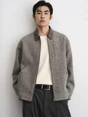 Men's Tweed Tailored Jacket with Faux Suede Collar