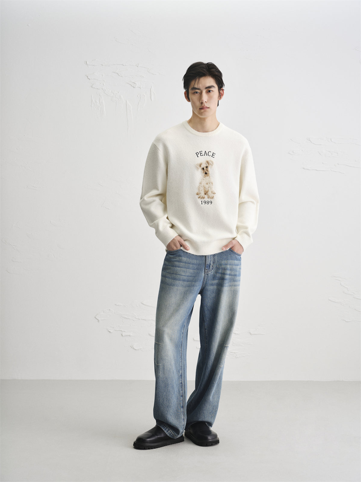 Men's Beige Textured Jacquard Sweater